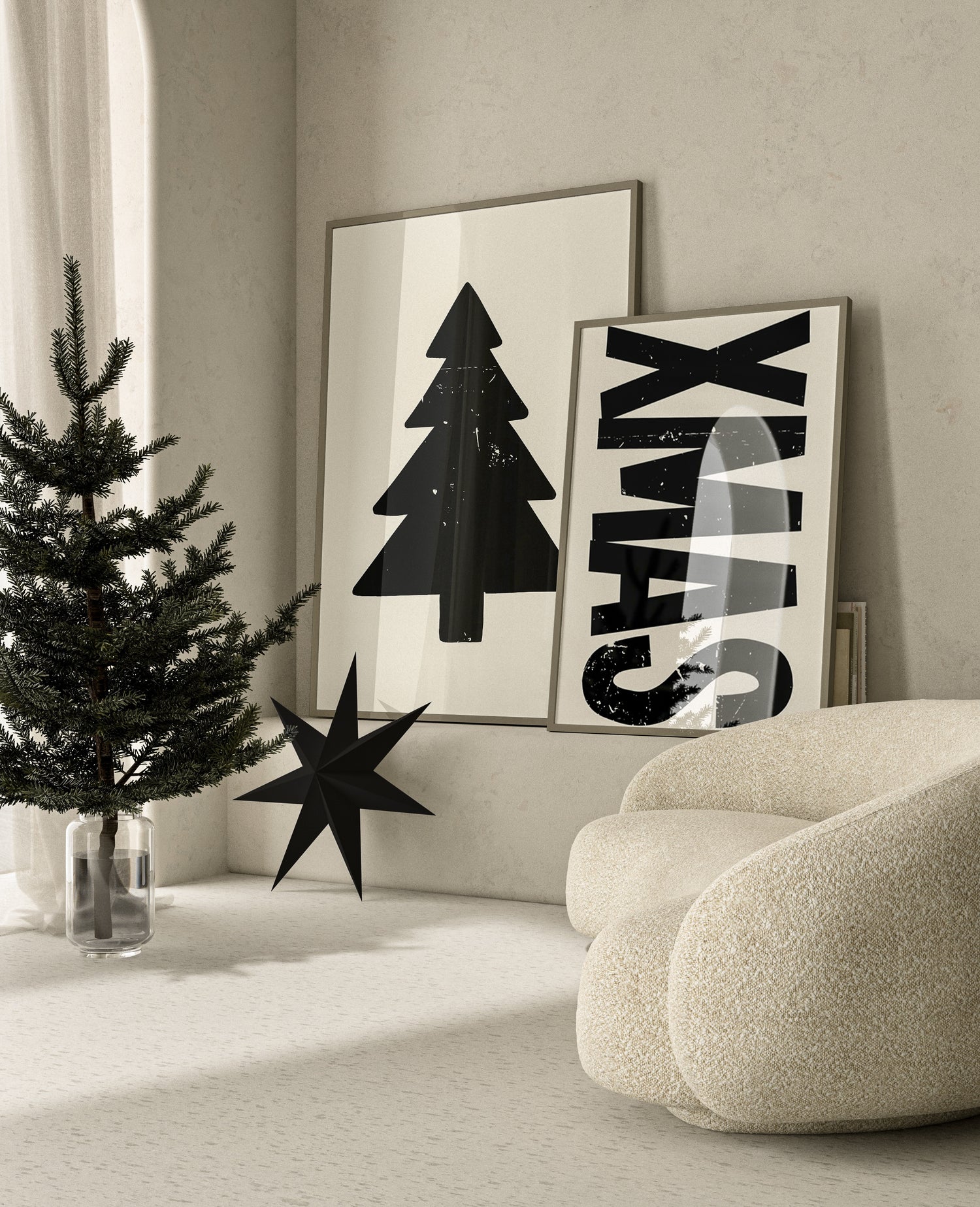 huisje van sanne beige kerst posters met zwart en wit