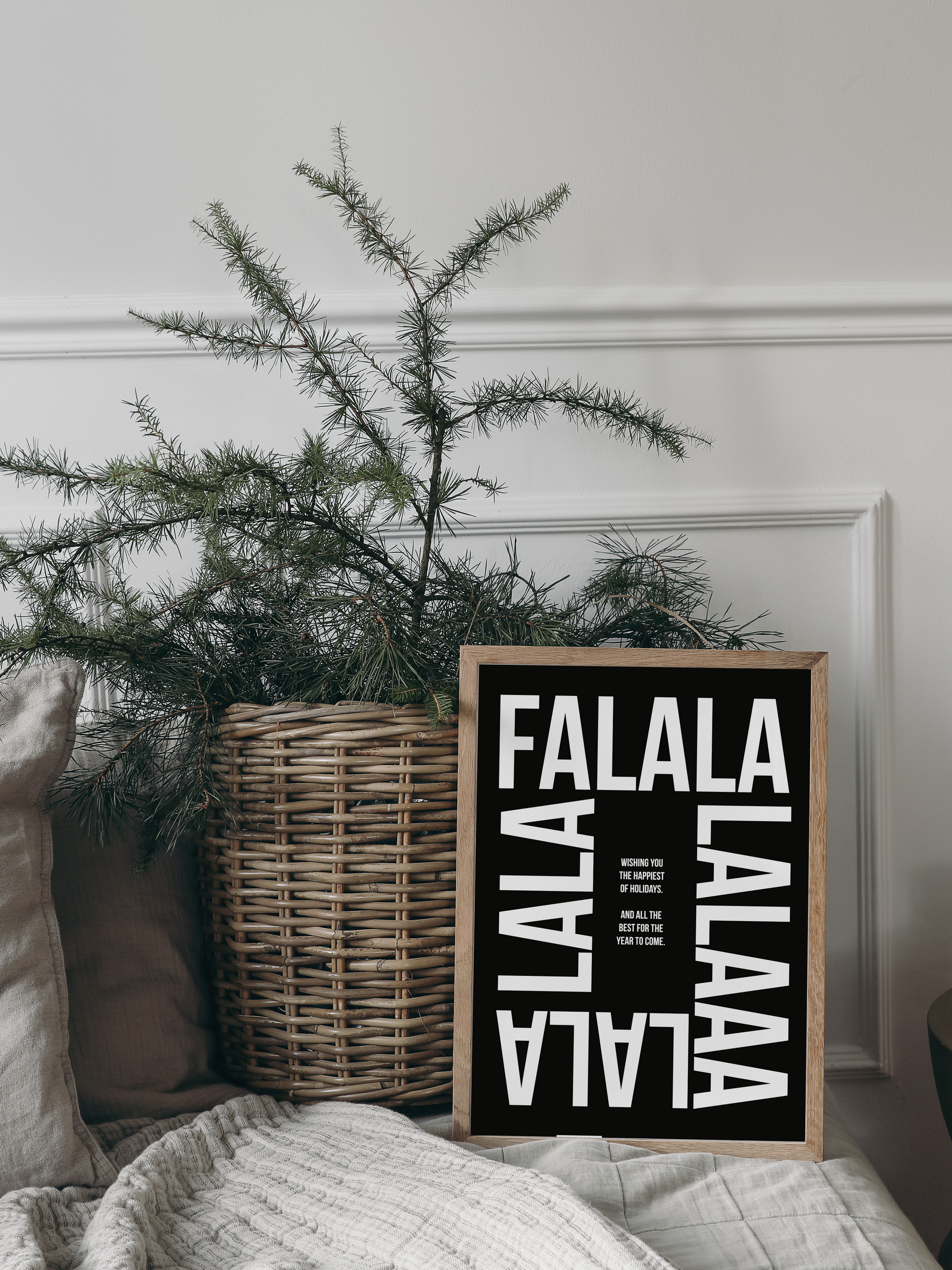 huisjevansanne kerst poster zwart wit met tekst falalalalaa