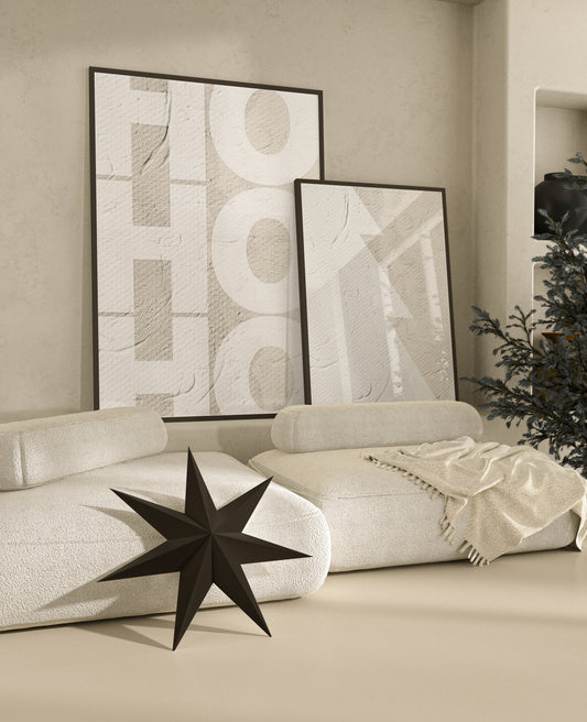 huisje van sanne  beige en witte ho ho ho kerst poster met texture voor japandi modern interieur