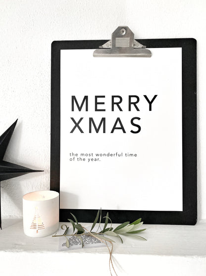 huisjevansanne kerst poster zwart wit met tekst merry xmas