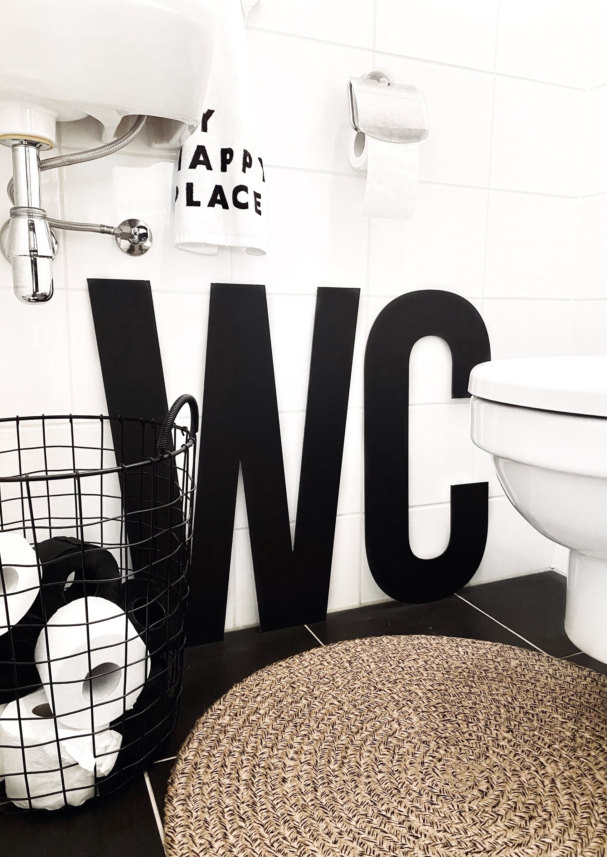 huisjevansanne dibond xl letters wc zwart voor toilet decoratie 