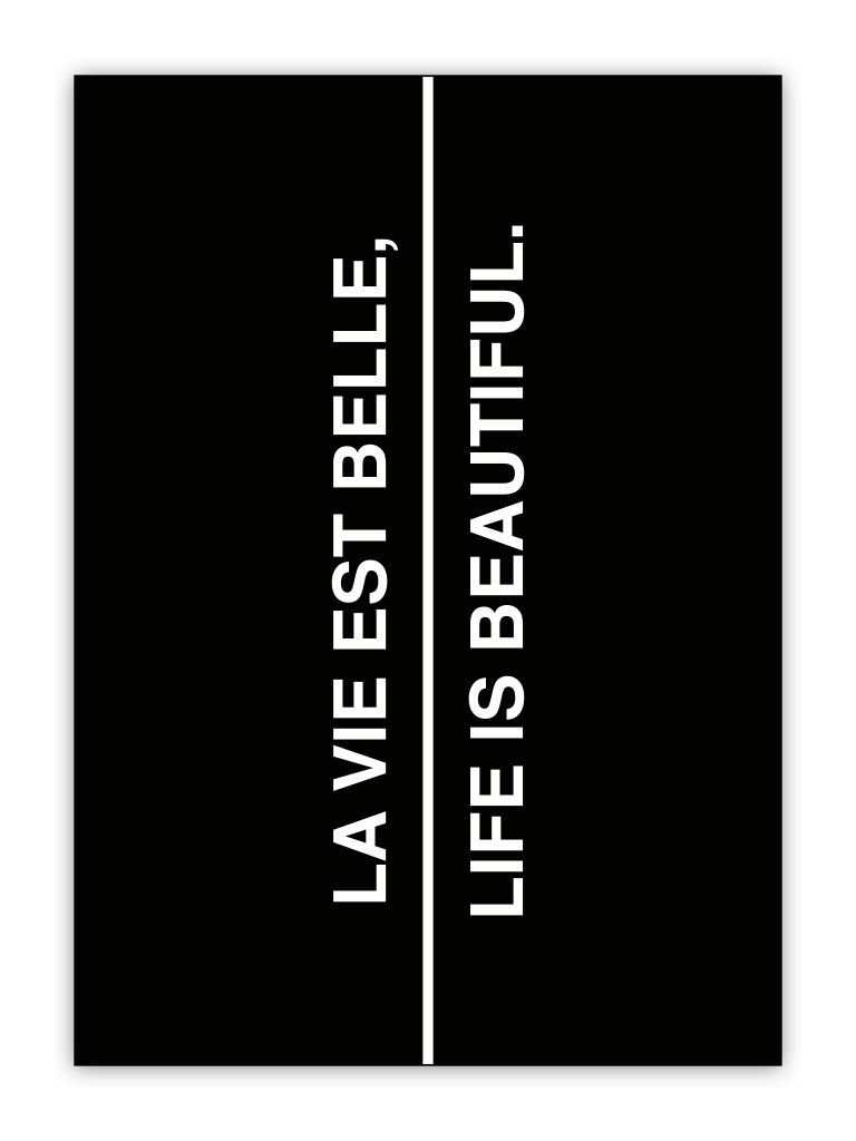 HUISJE VAN SANNE poster zwart wit met tekst La Vie est Belle