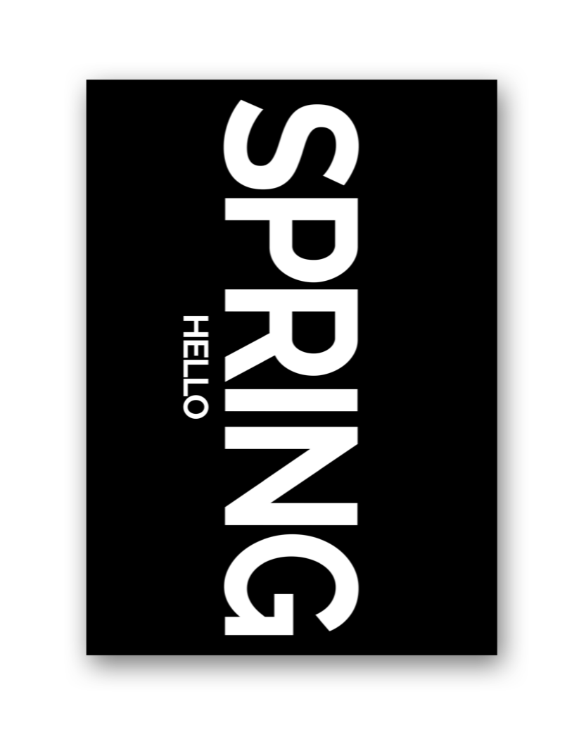 huisjevansanne lente poster zwart wit met tekst hello spring