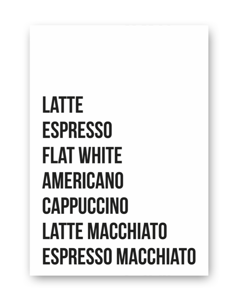 huisjevansanne poster zwart wit met tekst coffee, koffie,